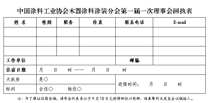 关于召开中国涂料工业协会木器涂料涂装分会第一届一次理事会会议的通知