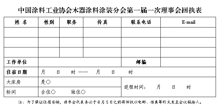 关于召开中国涂料工业协会木器涂料涂装分会第一届一次理事会会议的通知