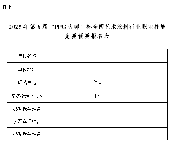 2025年第五届“PPG大师”杯全国艺术涂料涂装工竞赛预赛暨第十六届全国石油和化工行业职业技能竞赛预赛的通知