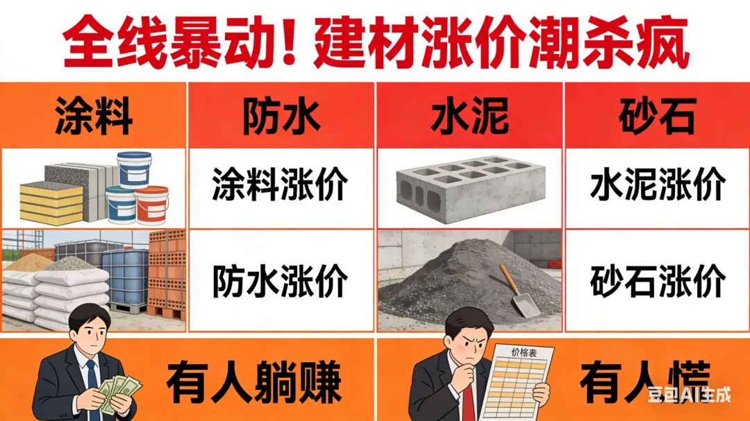 全线暴动！建材涨价潮杀疯：涂料/防水/水泥/砂石齐涨，有人躺赚有人慌